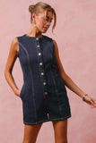 SO ME Button Up Front Washed Denim Sleeveless Romper - Trendsi - Flyclothing LLC