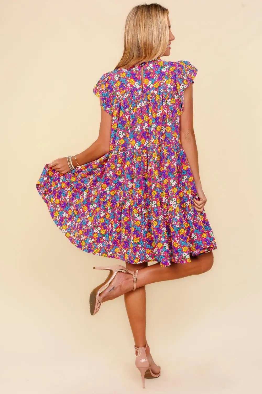 Haptics Frilled Mock Neck Ditsy Floral Dress - Trendsi - Flyclothing LLC