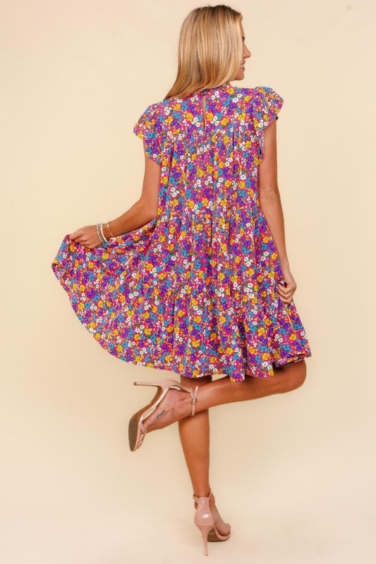 Haptics Frilled Mock Neck Ditsy Floral Dress - Trendsi
