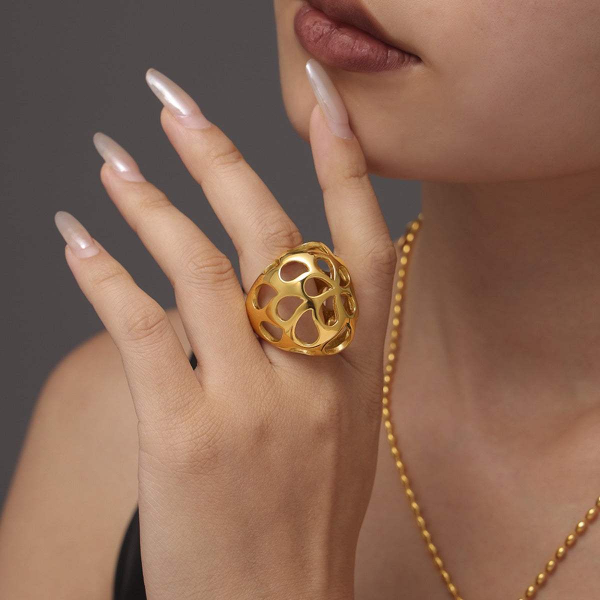 Stainless Steel Cutout Ring - Trendsi - Flyclothing LLC
