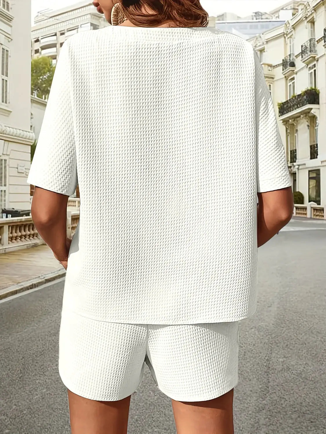 Waffle-Knit Half Sleeve Top and Shorts Set - Trendsi - Flyclothing LLC