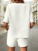 Waffle-Knit Half Sleeve Top and Shorts Set - Trendsi - Flyclothing LLC