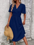 Surplice Flutter Sleeve Midi Dress - Trendsi