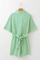 Striped Half Sleeve Tie Waist Romper - Trendsi - Flyclothing LLC