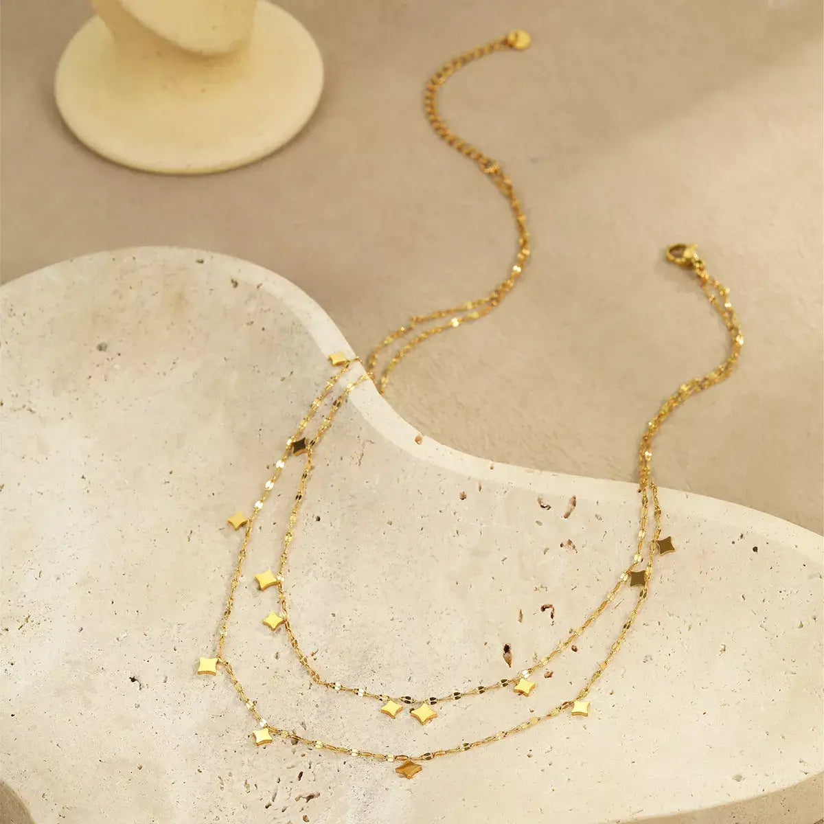 18K Gold-Plated Layered Star Charm Necklace - Trendsi - Flyclothing LLC