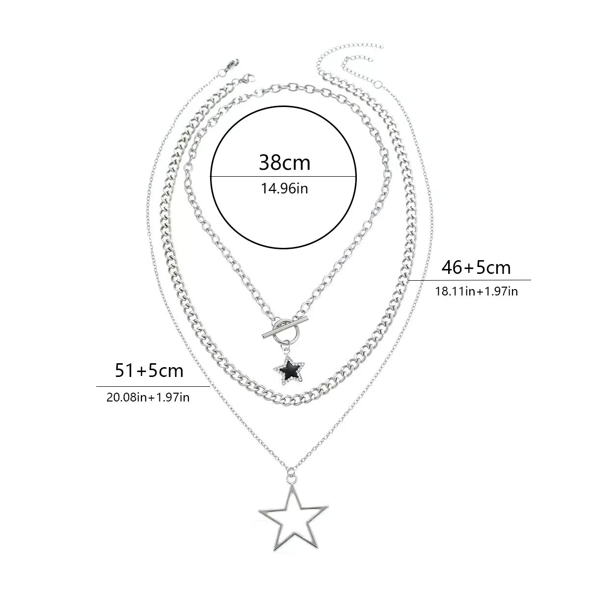 3-Piece Layered Star Pendant Necklace - Trendsi - Flyclothing LLC