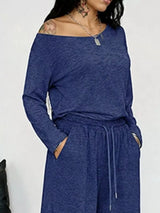 Full Size Comfortable Loose Fit One-Shoulder T-Shirt and Pants Set Plus Size - Trendsi - Flyclothing LLC