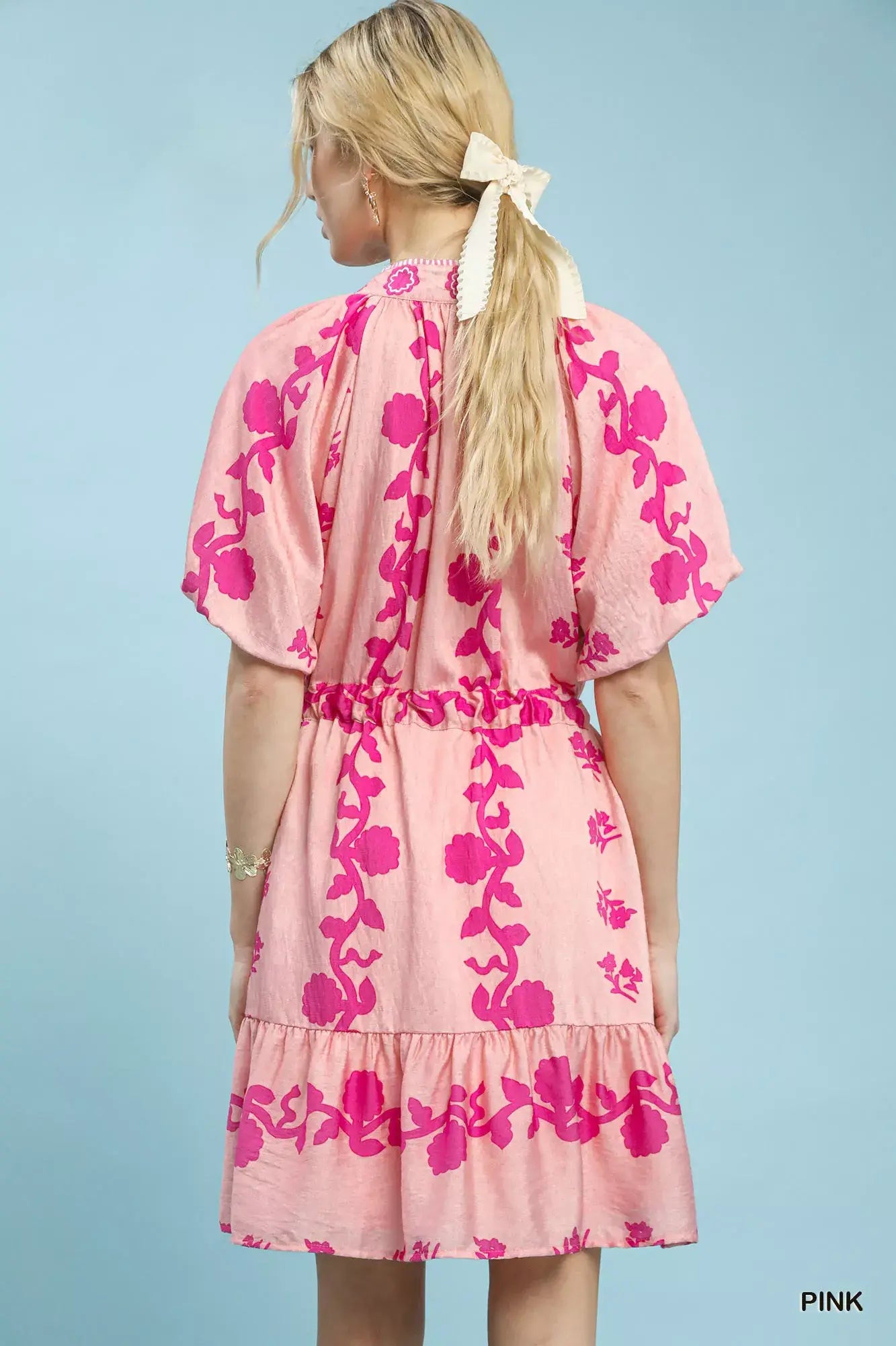 Umgee Floral Tie-Waist Boho Mini Dress - Trendsi - Flyclothing LLC