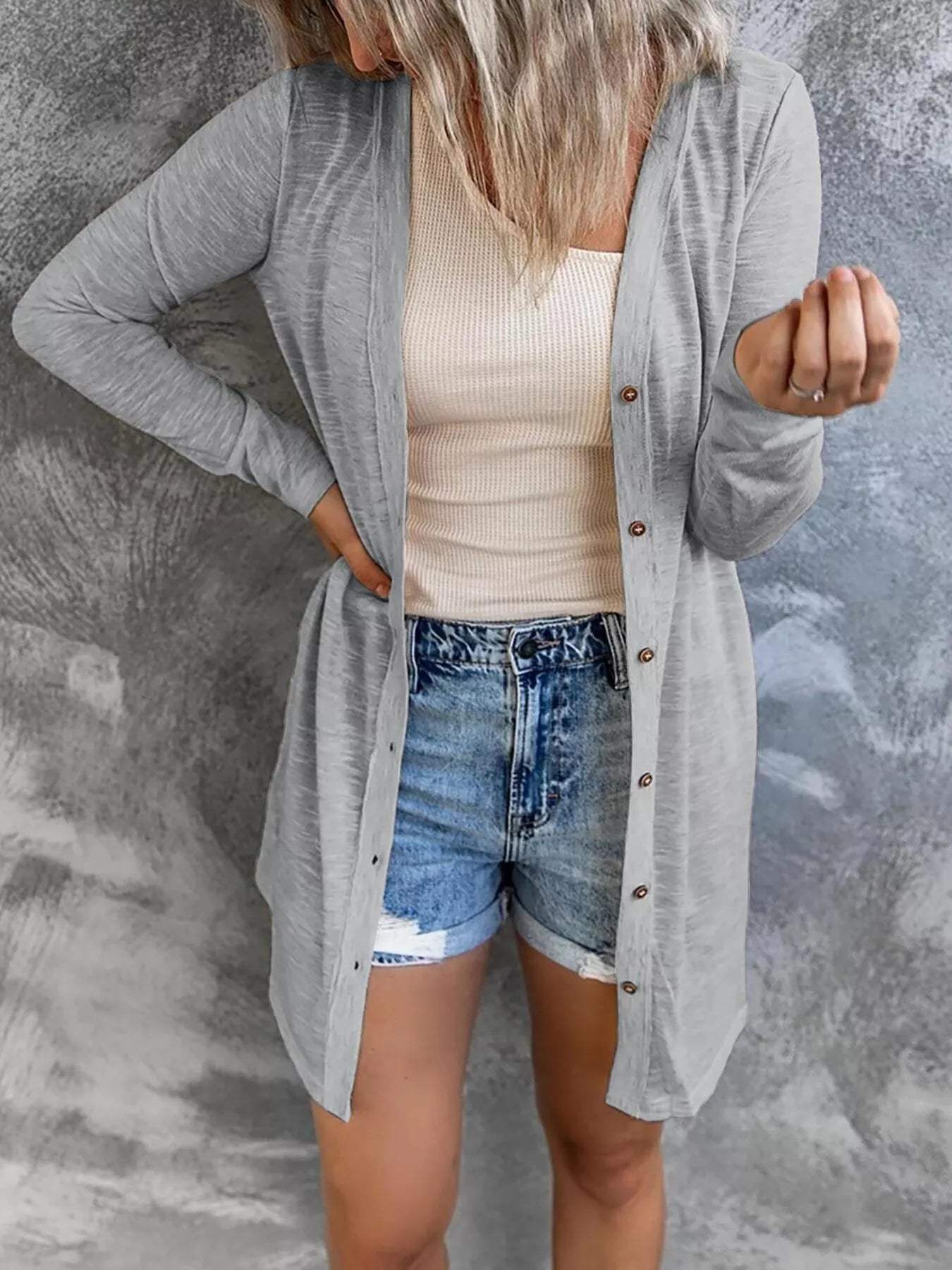 Full Size Lightweight Button-Up Cardigan Plus Size - Trendsi - Flyclothing LLC
