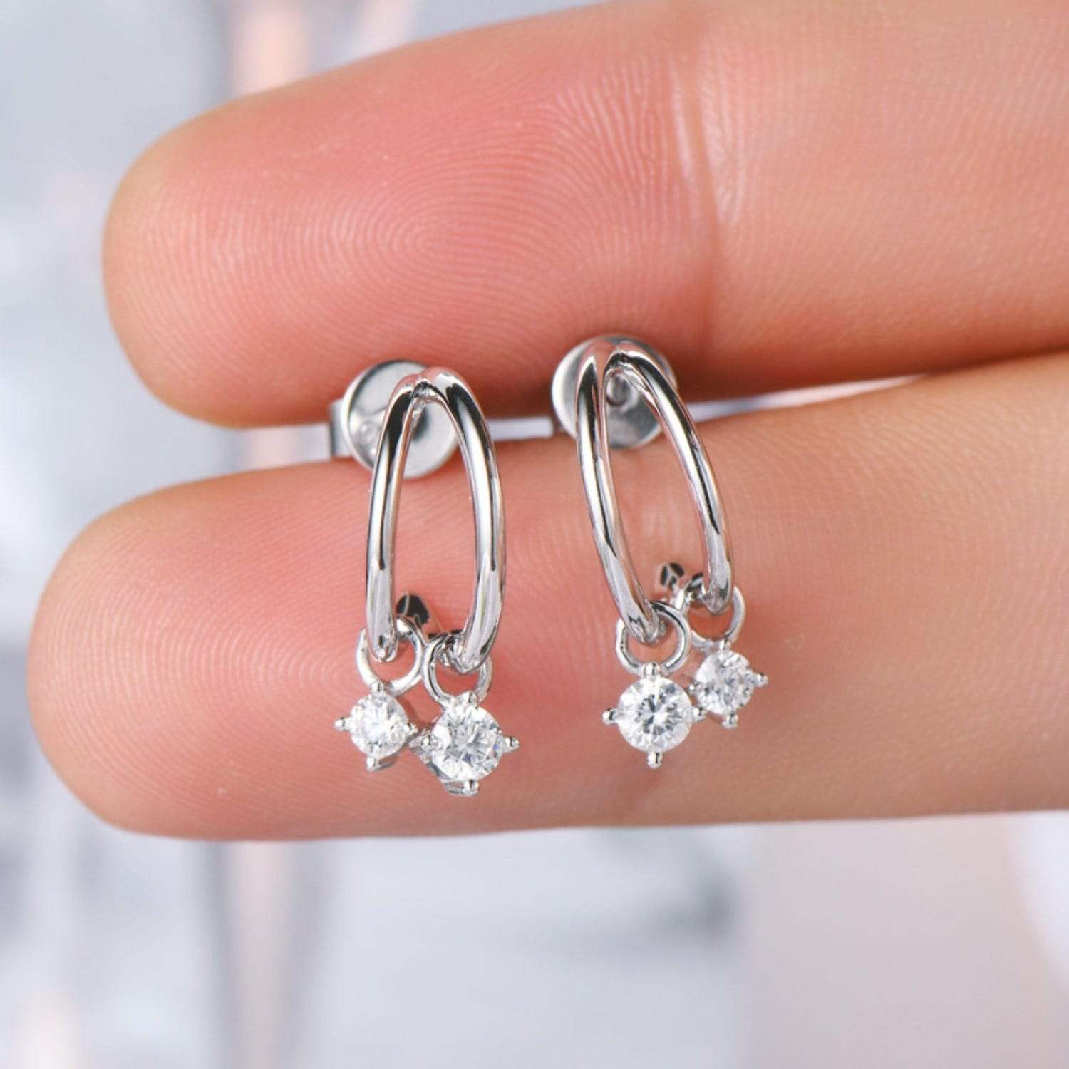 925 Sterling Silver Moissanite C-Hoop Earrings - Trendsi - Flyclothing LLC