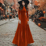 Women's Halloween Long-sleeve Long Velvet Dress
