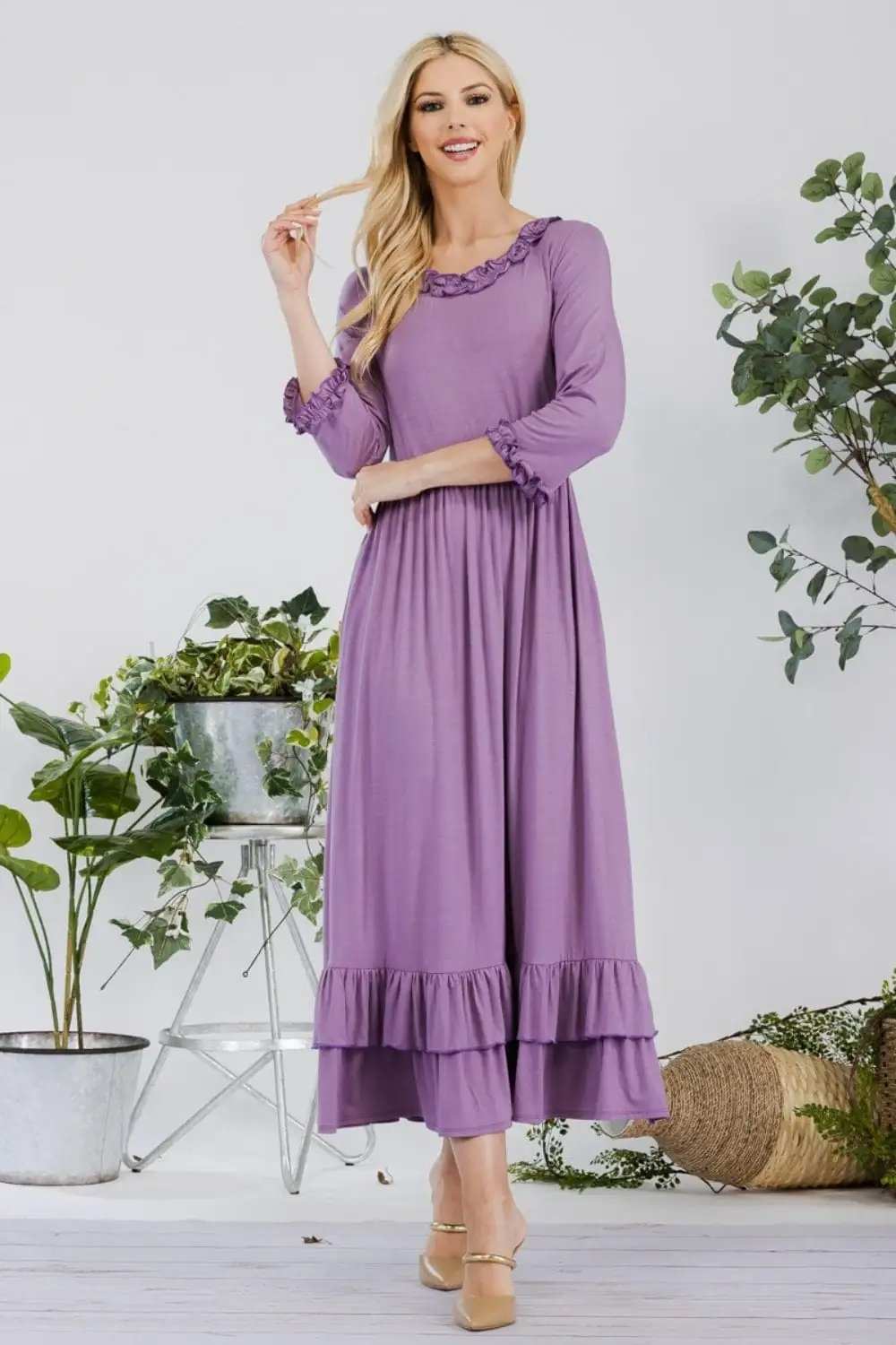 Celeste Full Size Layered Ruffle Hem Dress with Pockets - Trendsi - Flyclothing LLC