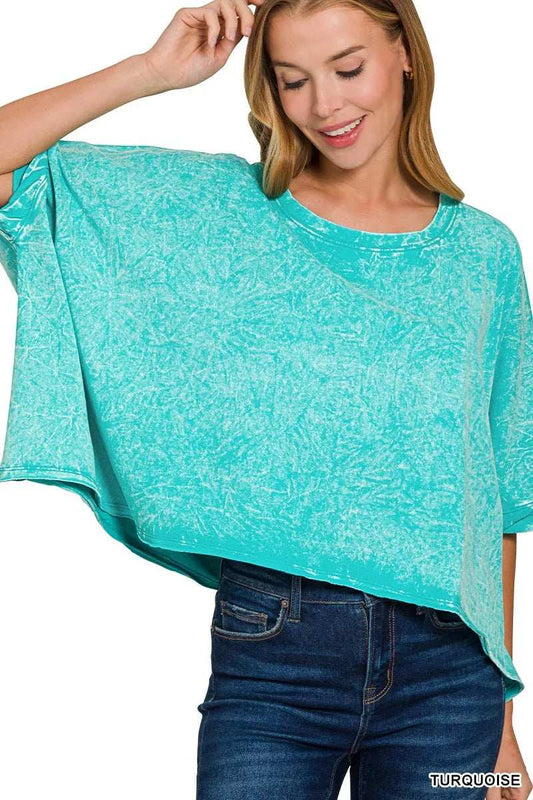 Zenana Premium Cotton Crinkle Wash Oversized T-Shirt - Trendsi - Flyclothing LLC