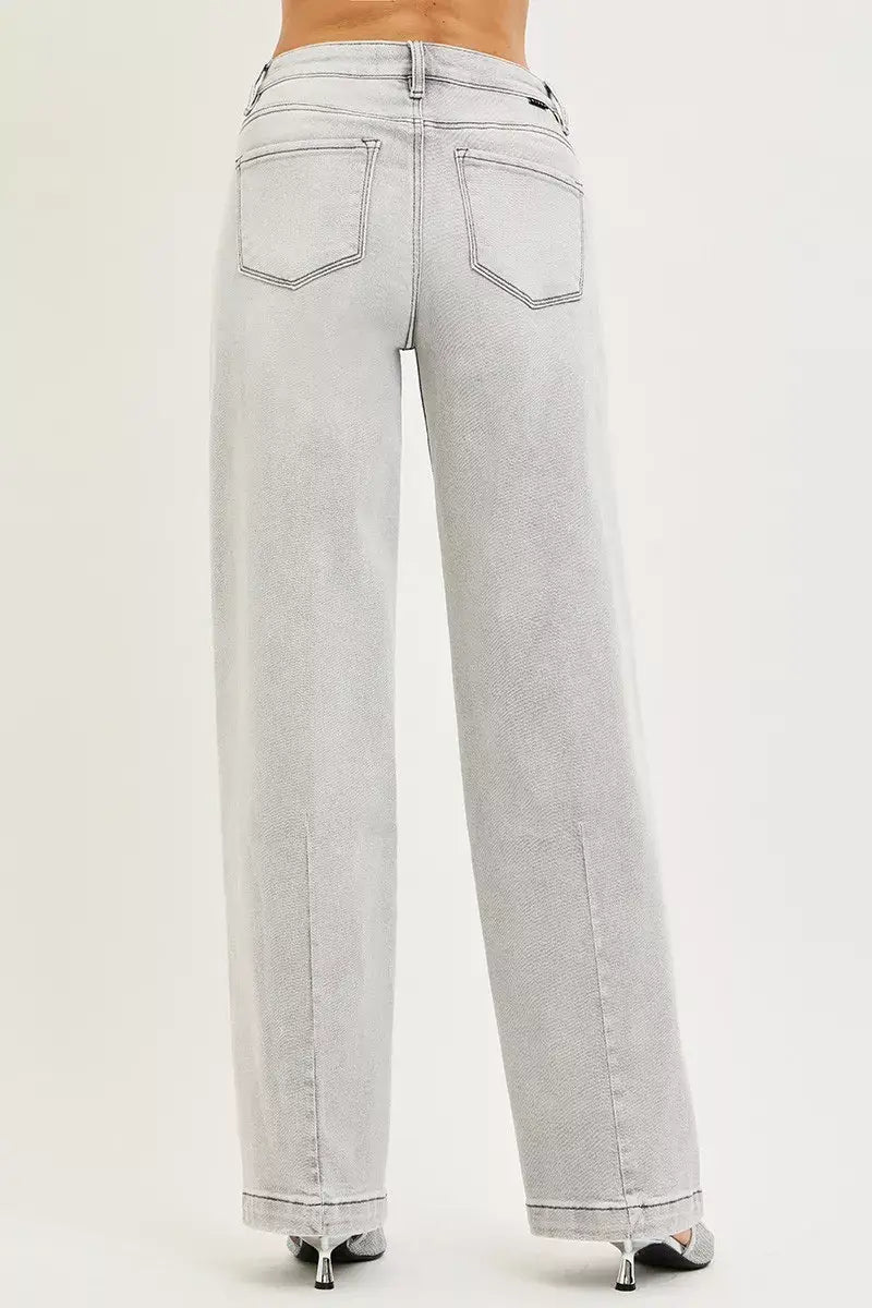 RISEN Slouchy Baggy Jeans with Contrast Stitching - Trendsi - Flyclothing LLC