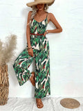 Tropical Print Spaghetti Strap Wide Leg Jumpsuit - Trendsi - Flyclothing LLC