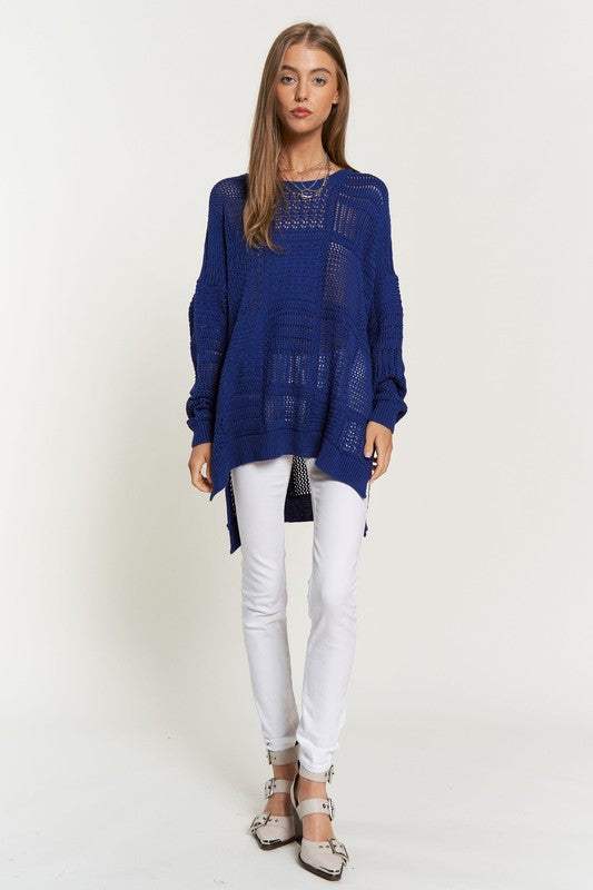 Davi & Dani Openwork Side Slit Drop Shoulder Knit Cover Up - Trendsi - Flyclothing LLC