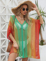 Openwork Contrast V-Neck Cover-Up - Trendsi - Flyclothing LLC