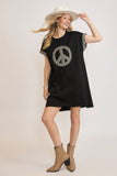 Umgee Peace Plaid Applique Short Sleeve Mini Dress - Trendsi