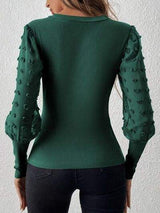 Swiss Dot V-Neck Long Sleeve Top - Trendsi - Flyclothing LLC