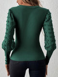 Swiss Dot V-Neck Long Sleeve Top - Trendsi
