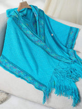 Fringe Half Sleeve Hooded Poncho - Trendsi - Flyclothing LLC