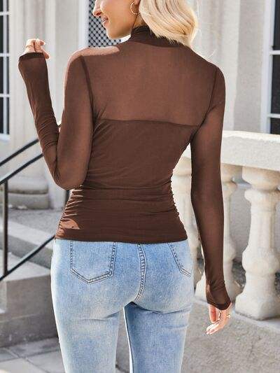 Lovelet Mock Neck Long Sleeve Top - Trendsi - Flyclothing LLC