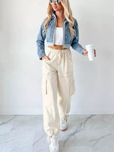 Distressed Zip Up Cropped Hooded Denim Jacket - Trendsi - Flyclothing LLC