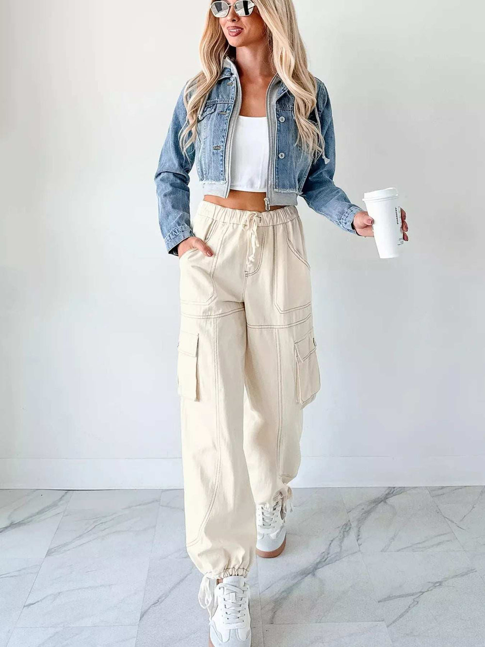 Distressed Zip Up Cropped Hooded Denim Jacket - Trendsi - Flyclothing LLC