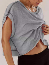 Cutout Back Short Sleeve T-Shirt - Trendsi - Flyclothing LLC