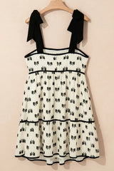 Bow Knot Color Contrast Trim Knotted Shoulder Mini Dress - Trendsi - Flyclothing LLC