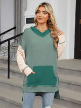 Double Take Contrast Hooded Long Sleeve Top - Trendsi - Flyclothing LLC