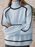 Contrast Trim Turtleneck Sweater - Trendsi - Flyclothing LLC