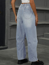 Half Elastic Waist Straight Leg Jeans - Trendsi - Flyclothing LLC