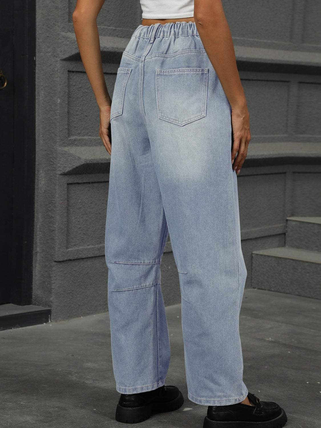 Half Elastic Waist Straight Leg Jeans - Trendsi - Flyclothing LLC