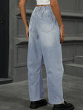 Half Elastic Waist Straight Leg Jeans - Trendsi