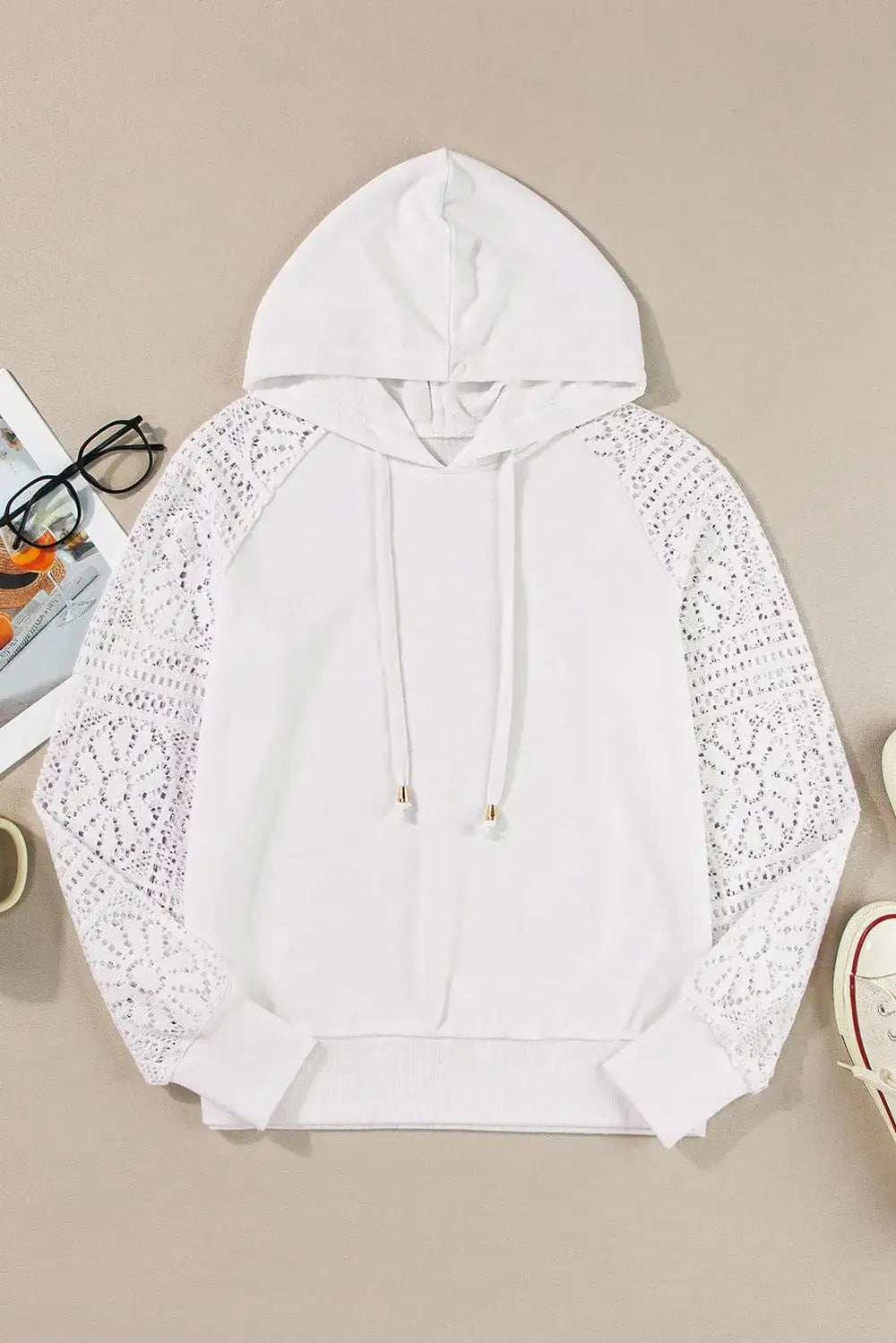 Drawstring Openwork Long Sleeve Hoodie - Trendsi - Flyclothing LLC