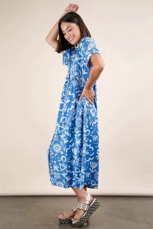 VERY J Plus Size Oversized Printed Shirt Midi Dress - Trendsi - Flyclothing LLC