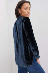 Frill Half Button Mock Neck Long Sleeve Blouse - Trendsi - Flyclothing LLC