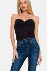 Zenana Ruched Twisted Sweetheart Neck Top - Trendsi - Flyclothing LLC
