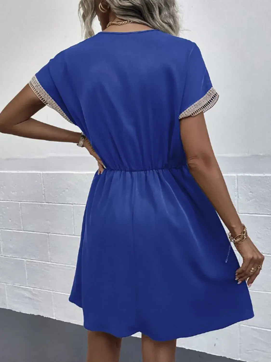 Full Size Tassel V-Neck Short Sleeve Dress Plus Size - Trendsi - Flyclothing LLC