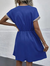 Full Size Tassel V-Neck Short Sleeve Dress Plus Size - Trendsi - Flyclothing LLC