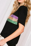 Sequin Stripes Crew Neck T Shirt - Trendsi