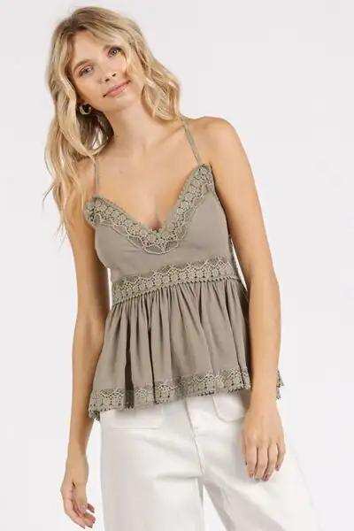 Mittoshop Crisscross Back Lace Detail V-Neck Cami - Trendsi - Flyclothing LLC
