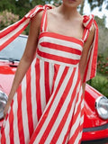 Striped Square Neck Wide Strap Dress - Trendsi