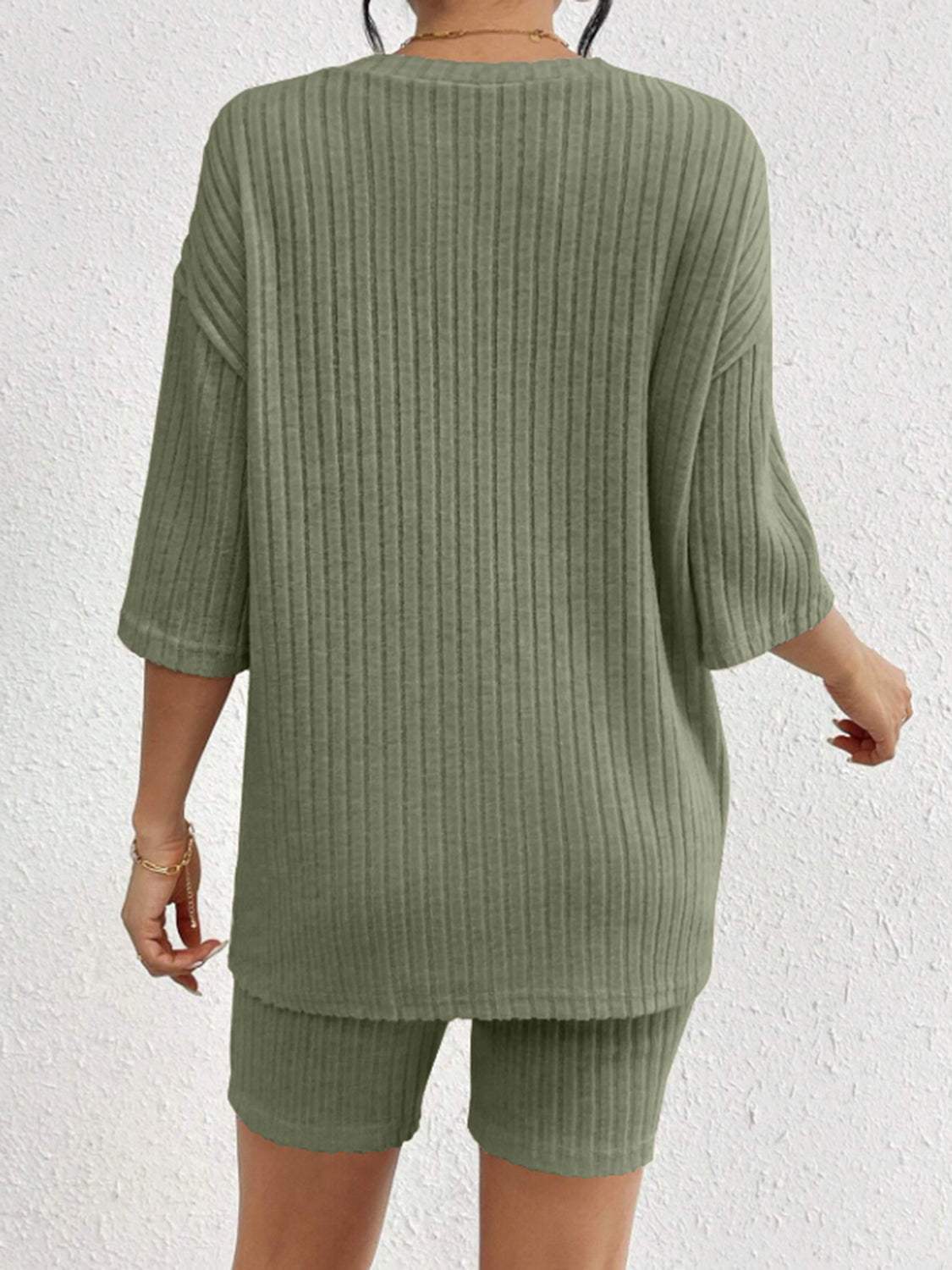 Ribbed Round Neck Top and Shorts Set - Trendsi - Flyclothing LLC