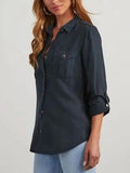 Button Down Collared Neck Denim Top - Trendsi