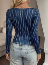 Polka Dot Square Neck Long Sleeve T-Shirt - Trendsi - Flyclothing LLC