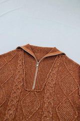 Zip-Up Cable Knit Drop Shoulder Sweater Dress - Trendsi - Flyclothing LLC