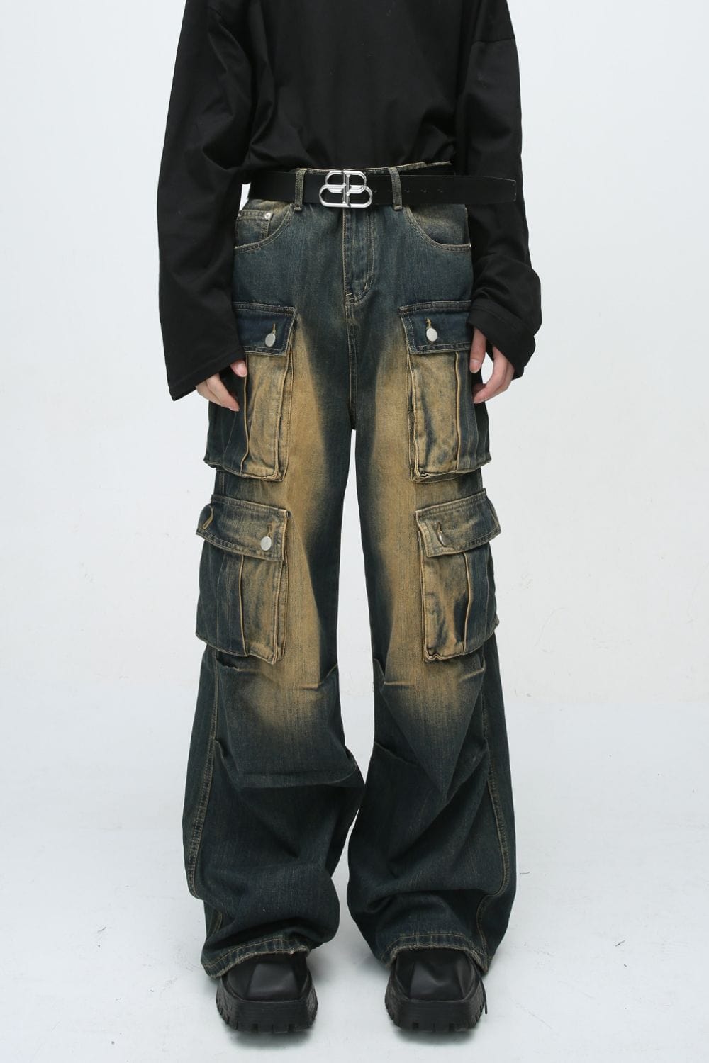 High Waist Jeans with Cargo Pockets - Trendsi