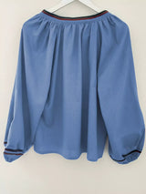 Floral Embroidered Split Neck Tassel Tie Puff Sleeve Blouse - Trendsi - Flyclothing LLC